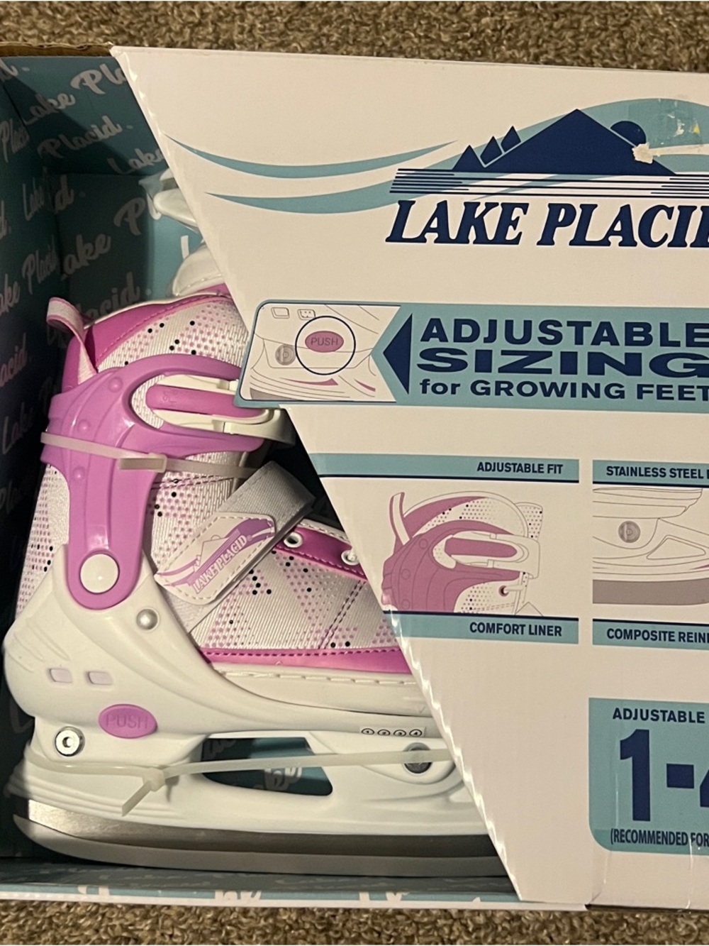 Lake Placid Kids Adjustable Ice Skates - Pink and White